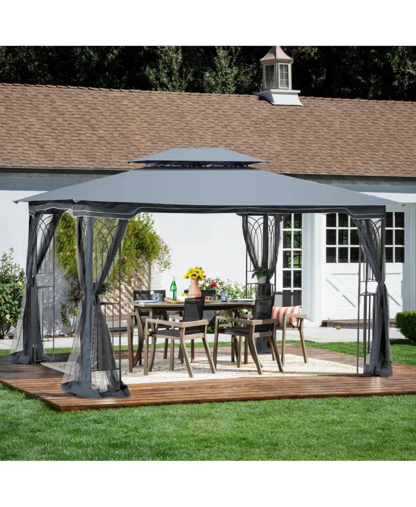 13 X 10 Outdoor Patio Gazebo Canopy Tent With Ventilated Double Roof And Mosquito Net