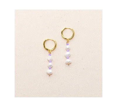 Joey Baby 18K Gold Plated Freshwater Pearls with Purple Glass Beads - Taro Earrings For Women