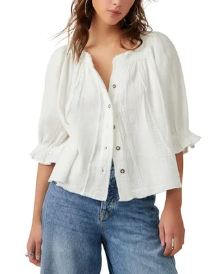 Free People Women's Lucy Cotton Button-Front Swing Blouse