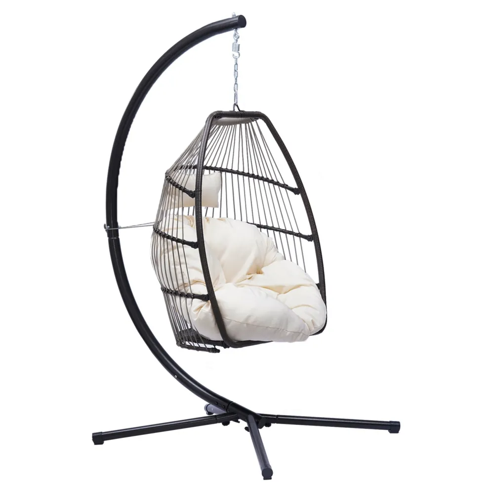 Simplie Fun Outdoor Patio Wicker Folding Hanging Chair, Rattan Swing Hammock Egg Chair