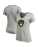 Women's Fanatics Heathered Gray Milwaukee Brewers Core Official Logo V-Neck T-shirt