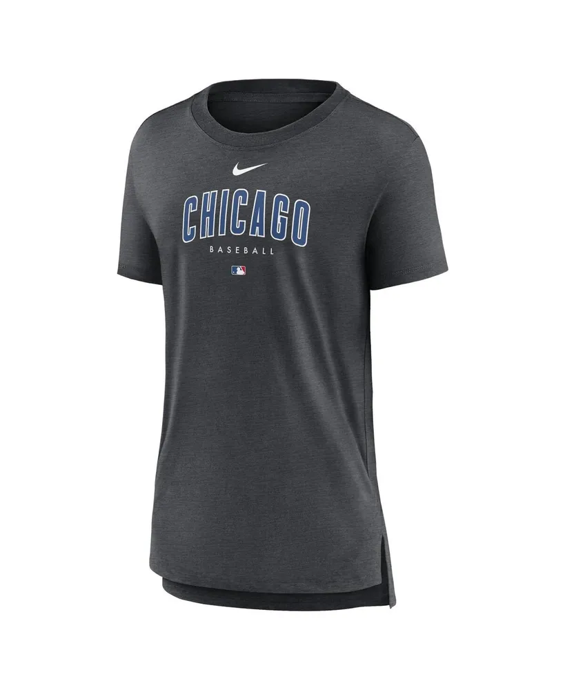 Women's Nike Heather Charcoal Chicago Cubs Authentic Collection Early Work Tri-Blend T-shirt