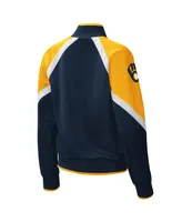 Women's Starter Navy Milwaukee Brewers Touchdown Raglan Full-Zip Track Jacket