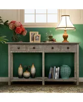 Simplie Fun Rustic Brushed Texture Entryway Table Console Table With Drawers And Bottom Shelf