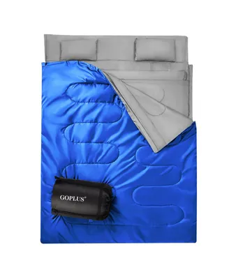 Costway Double 2 Person Sleeping Bag Waterproof w/ 2 Pillows Camping Queen Size Xl