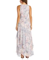 R & M Richards Women's Halter-Neck Floral-Print Long A-Line Dress
