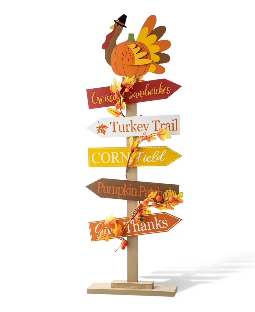 Glitzhome 42.75" H Thanksgiving Wooden Turkey Word Sign Porch Decor