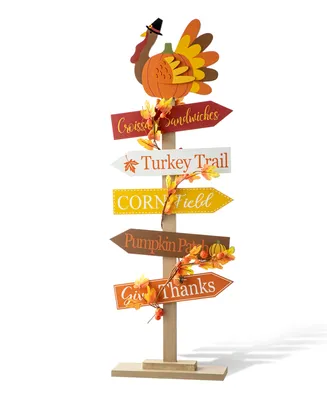 Glitzhome 42.75" H Thanksgiving Wooden Turkey Word Sign Porch Decor