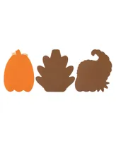 Glitzhome 7" H Set of 3 Thanksgiving Wooden Pumpkin, Turkey Cornucopia Table Decor