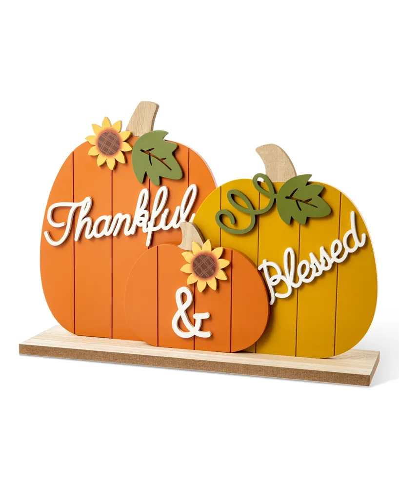 Glitzhome 16" L Thanksgiving Wooden Pumpkins Table Decor