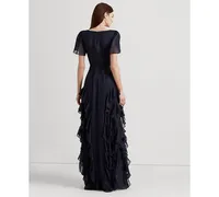 Lauren Ralph Women's Ruffle-Trim Metallic Chiffon Gown