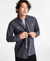 Sun + Stone Men's Peyton Grey Wash Denim Shirt, Created for Macy's