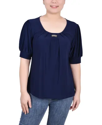 Ny Collection Women's Short Balloon Sleeve Top with Hardware