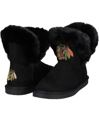 Women's Cuce Black Chicago Blackhawks Faux Fur Boots