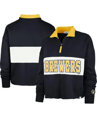 Women's '47 Brand Navy Milwaukee Brewers Remi Quarter-Zip Cropped Top