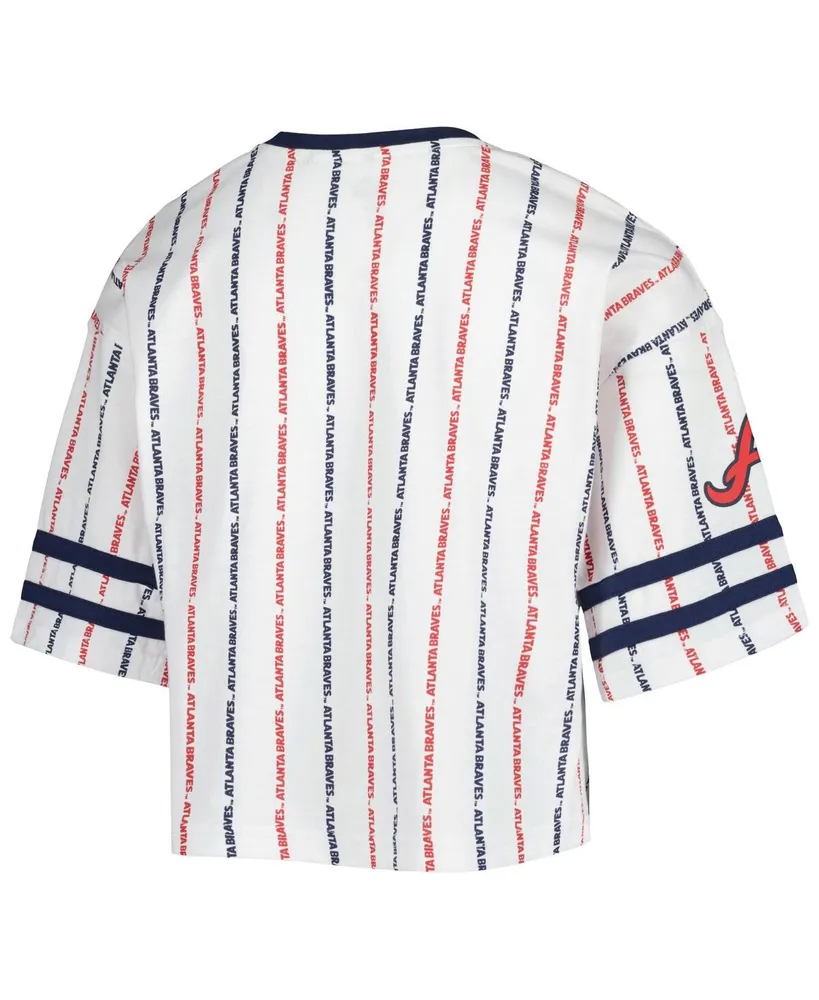 Big Girls White Atlanta Braves Ball Striped T-shirt