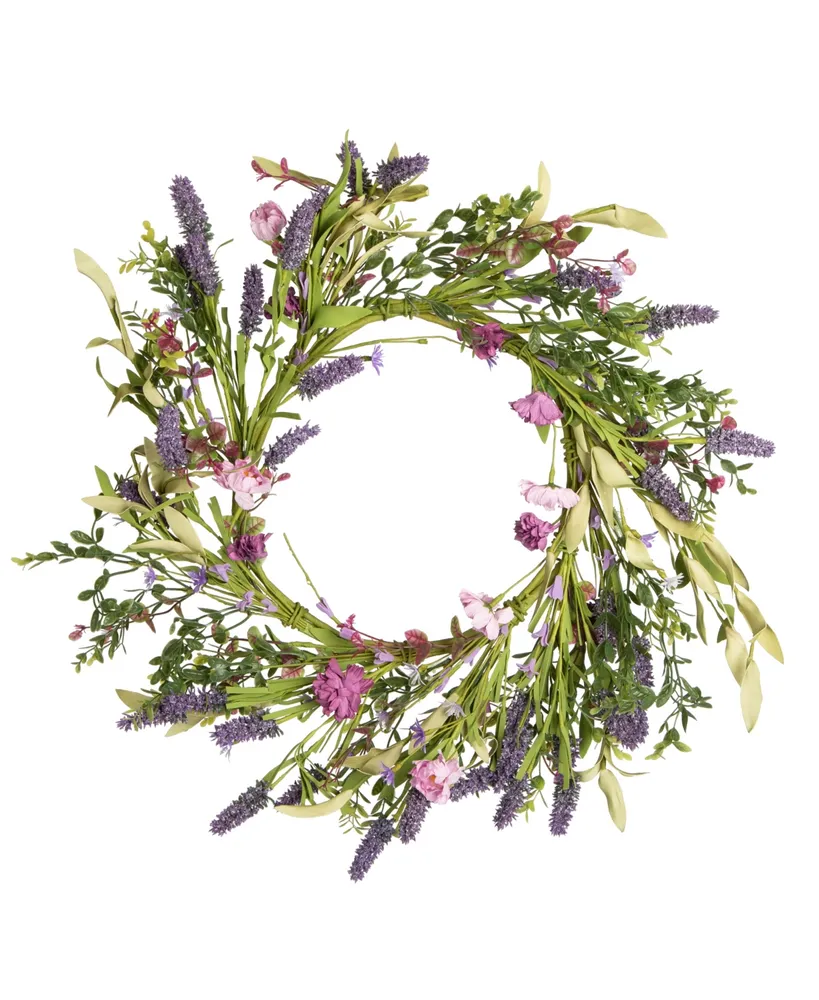 Vickerman 24" Artificial Purple Lilac Wild Flower Wreath