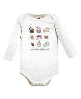 Hudson Baby Girls Cotton Long-Sleeve Bodysuits, Sweet Bakery 3-Pack, 6-9 Months