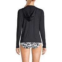 Lands' End Women's Long Sleeve Hooded Full Zip Upf 50 Rash Guard