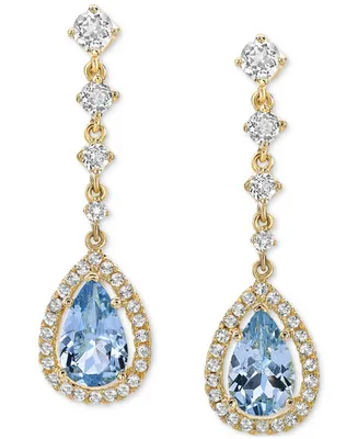 Sapphire (3 ct. t.w.) & White Topaz (3/4 Halo Drop Earrings Gold-Plated Sterling Silver (Also Tanzanite Aquamarine)