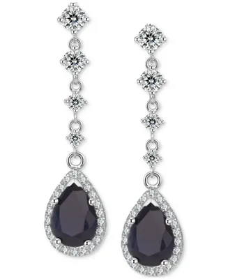 Sapphire (3 ct. t.w.) & White Topaz (3/4 ct. t.w.) Halo Drop Earrings in Gold-Plated Sterling Silver (Also in Tanzanite & Aquamarine)