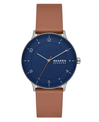 Skagen Men's Three-Hand Quartz Riis Medium Brown Leather Watch 40mm