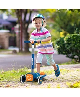 Costway Folding Adjustable Kids Toy Scooter W/Led Flashing Wheels Horn 4 Emoji Covers
