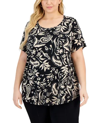 Jm Collection Plus Size Garden Wisp Printed Top, Created for Macy's