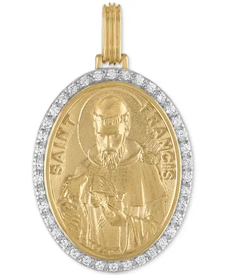 Esquire Men's Jewelry Cubic Zirconia Saint Francis Medallion Pendant in Sterling Silver & 14k Gold-Plate, Created for Macy's