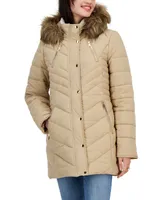Maralyn & Me Juniors' Faux-Fur-Trim Hooded Puffer Coat, Created for Macy's