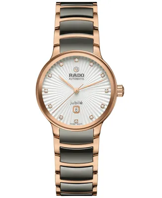 Rado Unisex Swiss Automatic Centrix Diamond (1/20 ct. t.w.) Gray High-Tech Ceramic & Rose Gold Pvd Stainless Steel Bracelet Watch 31mm