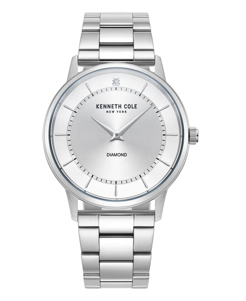 Kenneth Cole New York Men's Quartz Genuine Diamond Accents Silver-Tone Stainless Steel Watch 42mm