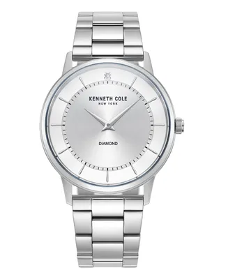Kenneth Cole New York Men's Quartz Genuine Diamond Accents Silver-Tone Stainless Steel Watch 42mm