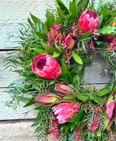 GreenishBlu Fresh Real Bayleaf, Pepperberry and Pink Ice Proteas Spring Wreath