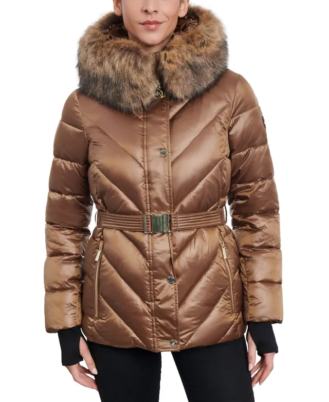 Michael Kors Women's Belted Faux-Fur-Trimmed Hooded Puffer Coat