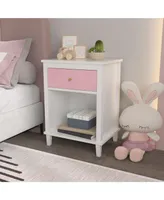Simplie Fun Wooden Nightstand With One Drawer One Shelf For Kids