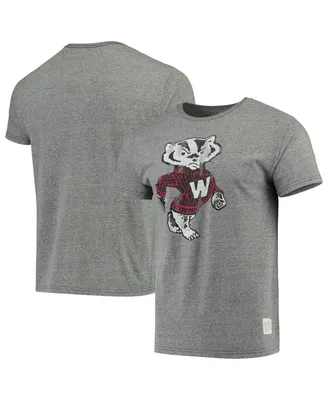 Men's Original Retro Brand Heathered Gray Wisconsin Badgers Vintage-Like Logo Tri-Blend T-shirt