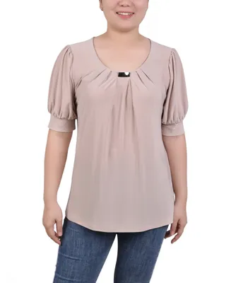 Ny Collection Women's Short Balloon Sleeve Top with Hardware