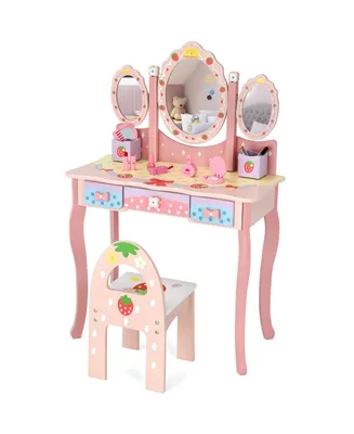 Costway Kids Vanity Princess Makeup Dressing Table Chair Set