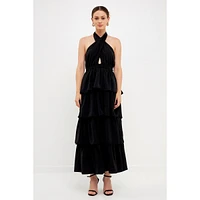 endless rose Women's Crossed Halter Neck Tiered Maxi Dress