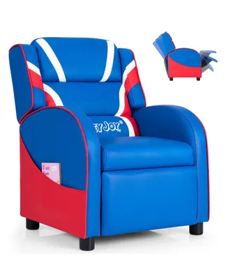 Costway Kids Recliner Chair Gaming Sofa Pu Leather Armchair w/Side Pockets