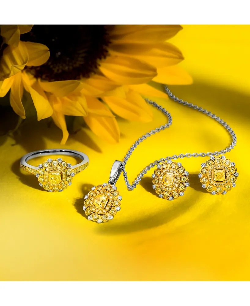 Le Vian Sunny Yellow Diamond (3/8 ct. t.w.) & Vanilla Diamond Accent Starflower Pendant Necklace in Platinum & 14K Gold