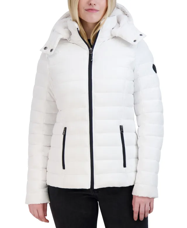 Nautica Women's Mix-Knit-Sleeve Hooded Packable Puffer Coat