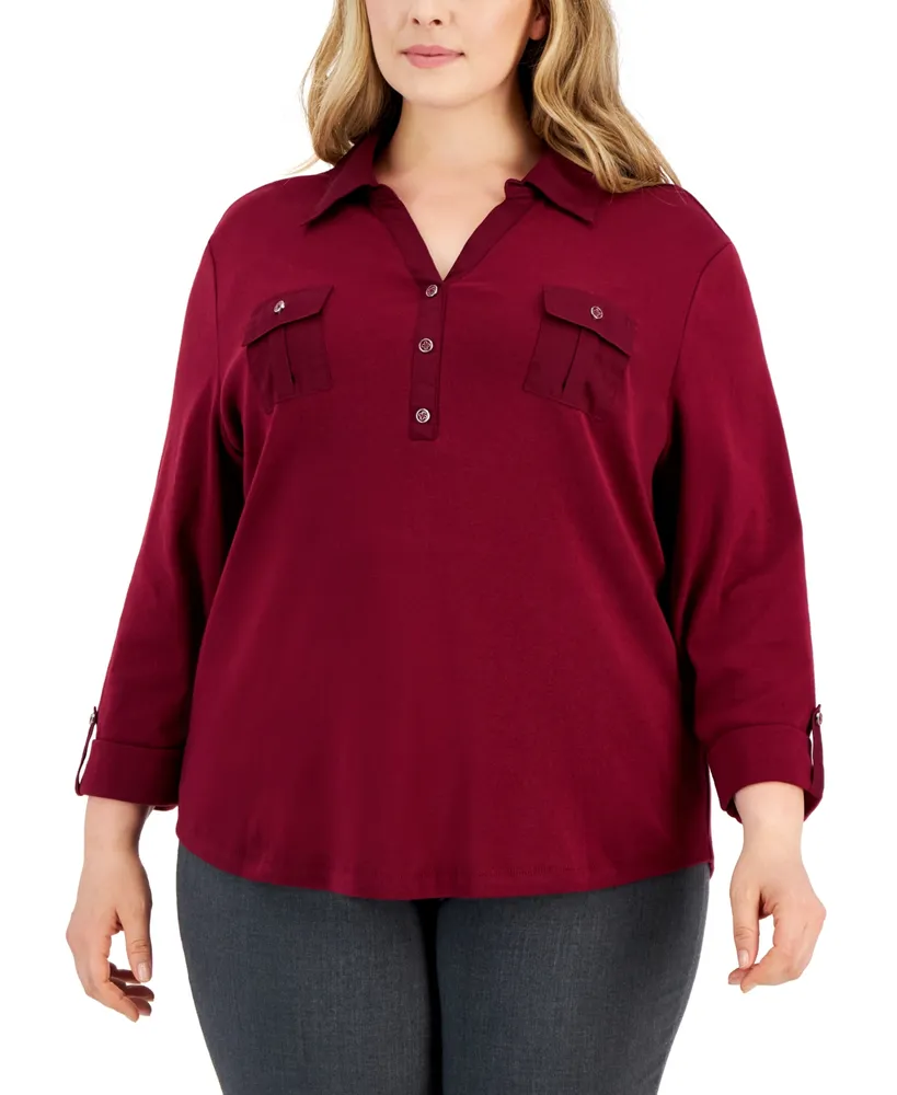 Karen Scott Plus Size Long Sleeve Top, Created for Macy's