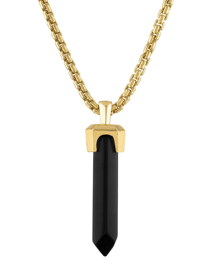 Bulova Men's Icon Black Onyx Pendant Necklace in 14k Gold-Plated Sterling Silver, 24" + 2" extender