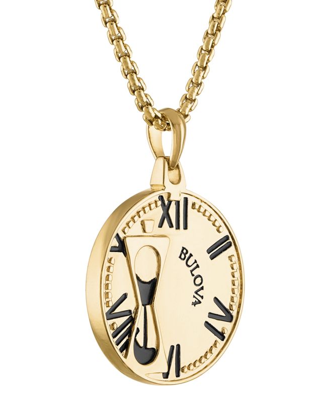 Bulova Men's Chronos God of Time Black Diamond (1/4 ct. t.w.) Pendant Necklace in 14k Gold-Plated Sterling Silver, 24" + 2" extender