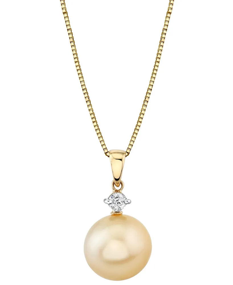 Cultured Golden South Sea Pearl (11mm) & Diamond (1/10 ct. t.w.) 18" Pendant Necklace in 14k Gold