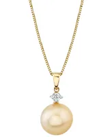 Cultured Golden South Sea Pearl (11mm) & Diamond (1/10 ct. t.w.) 18" Pendant Necklace in 14k Gold