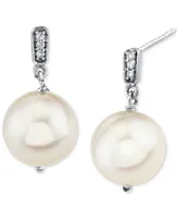 Cultured Freshwater Pearl (9mm) & Diamond Accent Drop Earrings in Sterling Silver