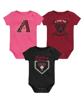 Infant Boys and Girls Red, Black, Pink Arizona Diamondbacks Baseball Baby 3-Pack Bodysuit Set
